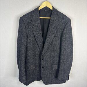 Harris Tweed 44L Long Men’s Blazer Sport Coat Gray Herringbone Wool Scotland